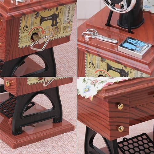 Image of AUGEN Exclusive Music Box Musical 360 rotatable Carousel Children's Wooden Men and Women Birthday Creative Christmas Valentine's Day Gift Home Decoration (Sewing Machine)