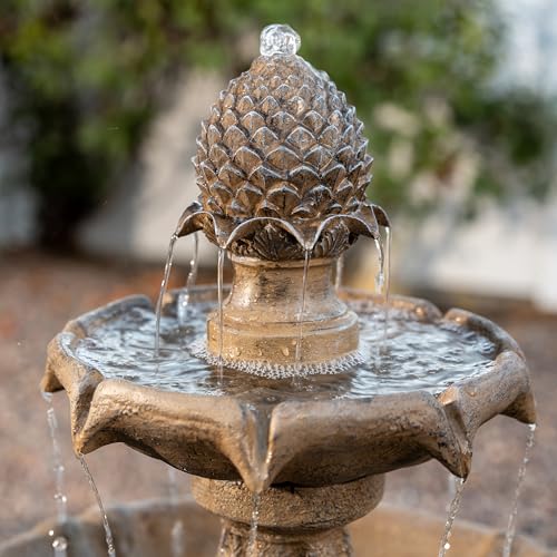 Image of XBrand 44 inch Solar Powered 2-Tier Water Fountain, Fiberglass Resin Outdoor Fountain with Solar Panel and Auto Shut-Off Pump