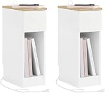 SoBuy Slim Bedside Table with Charging Socket, Narrow Side Table with Standard Socket, USB Port and Type-C Port Nightstand for Bedroom and Living Room, White W20 x D35 x H60 cm FBT111-E-WNx2 | Nightstand Narrow Side Table, Space Saving for Bedroom, L