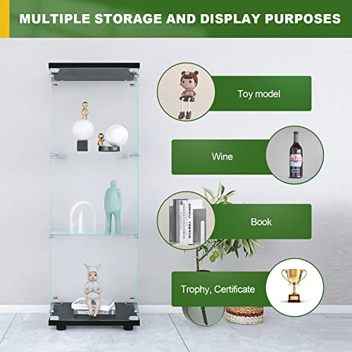 Image of LFT HUIMEI2Y 3-Tier Glass Display Cabinet with Lock, Display Case Black
