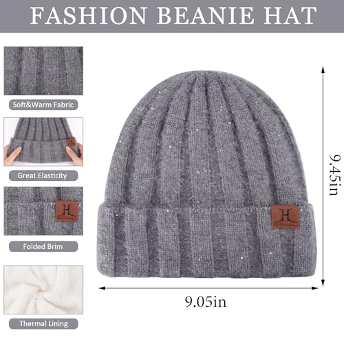 FZ FANTASTIC ZONE Womens Winter Warm Knit Beanie Hats Gloves Touchscreen Long Scarf Set Skull Cap with Fleece Gifts for Women2