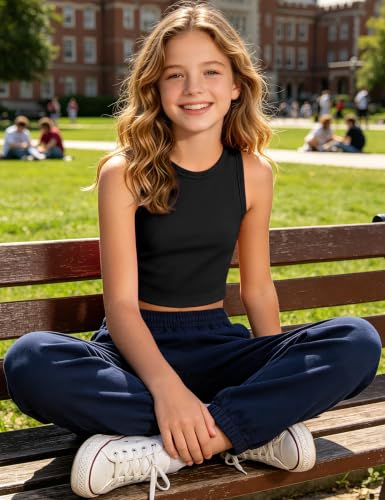 Image of JOCMIC Girls Athletic Tank Tops, Ribbed High Neck Sleeveless Cropped Top