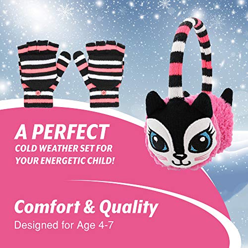 PEAK 2 PEAK Kids Warm Knit Animal Earmuff & Convertible Gloves Set – Boys & Girls Ages 4–93