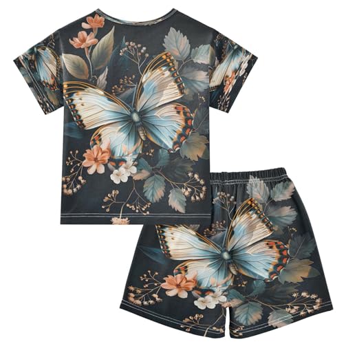 senya Short Sleeve Pajamas Sets Summer Cotton Sleepwear Colored Butterfly Surrounded Leaves2