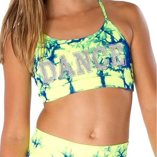 Girls Tie Dye Bra Cami Tank Top w/Dance Embellishment – Soft Stretch Tie Dye Tank Tops Shirt One Size Ages 4-7