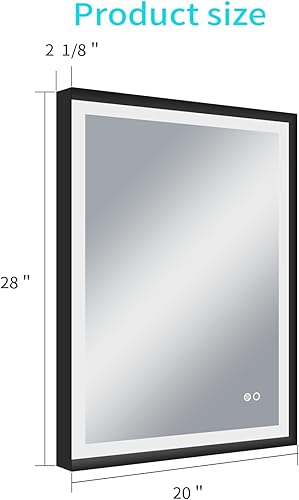 Miniatura 3 de Espejo de baño de 20 x 28 pulgadas, espejo de pared con marco de metal negro mate, espejo de tocador de baño iluminado LED, espejo de maquillaje
