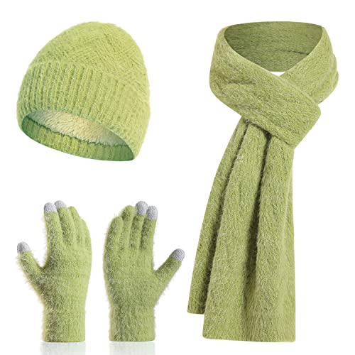 Ecodudo Women Winter Beanie Hat Scarf Set Touch Screen Gloves Set With Pom For Women (Green) #TOP24