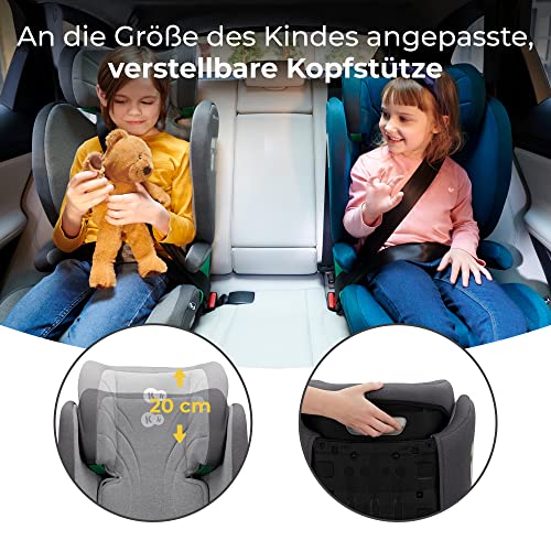 Kinderkraft JUNIOR FIX2 I-SIZE Kindersitz 15-36kg, Kinderautositz mit Isofix, Gruppe 2/3, 100-150 cm, Einstellbare Rückenlehne und Kopfstütze, spezielle Sicherheitssysteme, Leicht zu tragen, Grau