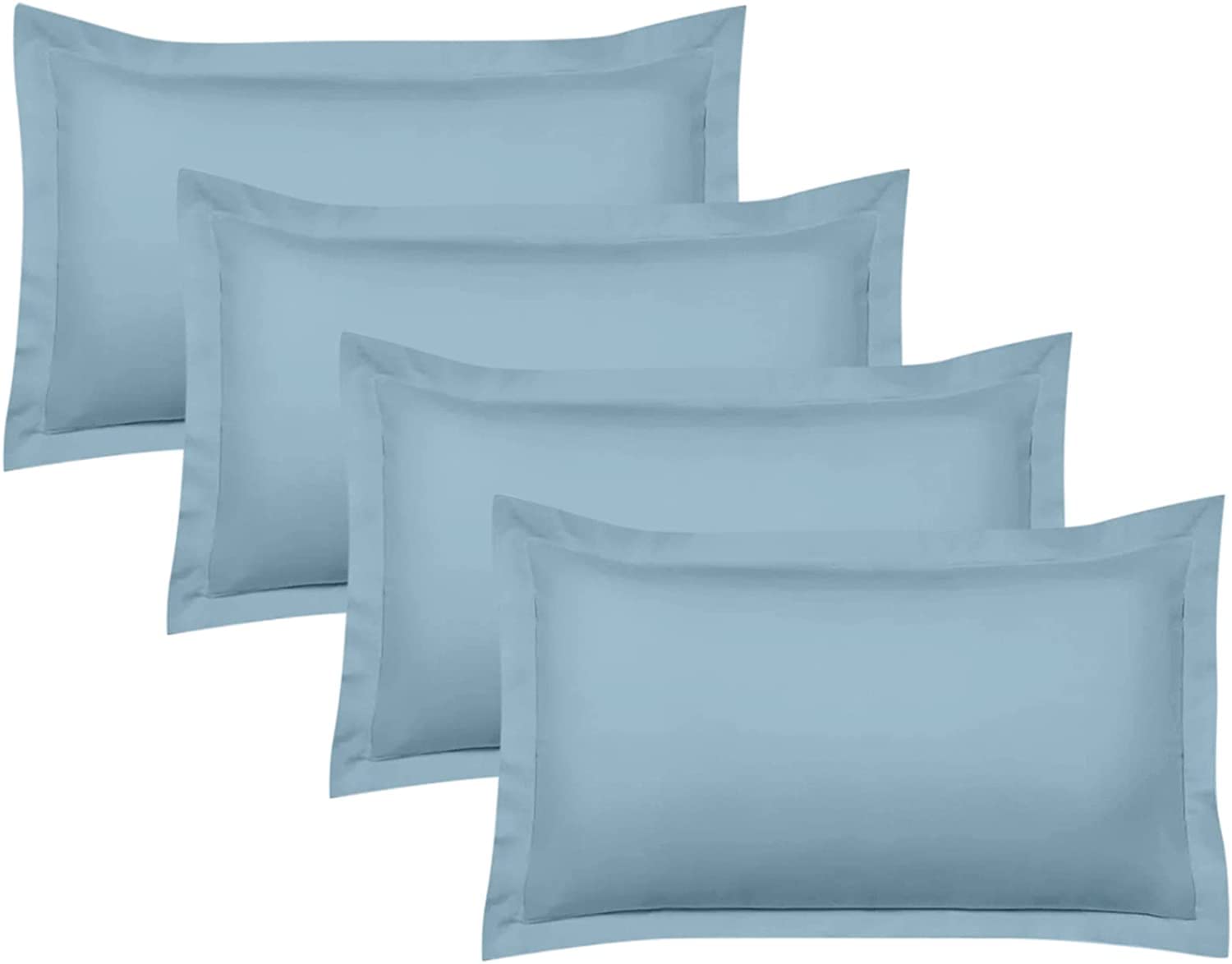 Juego de 4 fundas de almohada Oxford 100% algodón egipcio, 400 hilos, suaves y frescas, calidad de hotel (75 cm x 150 cm), paquete de 4 fundas de almohada para dormitorio, color azul claro sólido.