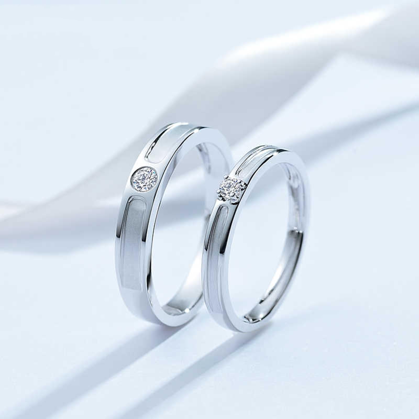 Anillo de oro blanco 585, anillo de boda de oro real de 14 K con diamante de 0,07 quilates, anillos de compromiso auténticos, aptos para hombres de 3,7 mm, talla 66 (21.0)