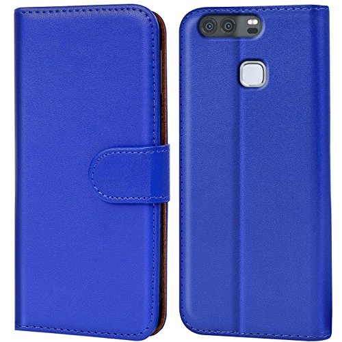Verco Handyhülle für Huawei P9 Hülle, Hülle für Huawei P9 Tasche PU Leder Flip Hülle Brieftasche - Blau
