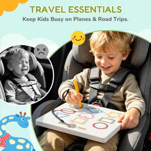 Image of GAMENOTE Magnetic Shapes Lines Tracing Board Double Sided, Pencil Control | 2 in 1 pencil control practice toy, road trip car activity, preschool classroom learning, toy for kids ages 3-5