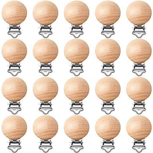 20 Piezas Clips de Chupetes de Madera Haya Natural Pinzas de Chupetes Juguetes Encantos para Dentición Bebé