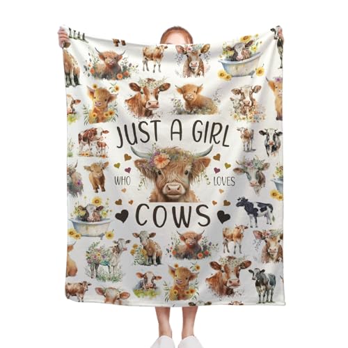 Cattle Blanket, Just A Girl Who Loves Cows 40 x 50 Inch Throw Lightweight Super Soft Cozy Cow Blankets for Couch Bed Sofa Chair