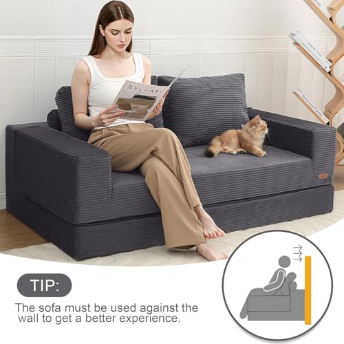 Image of COMAX Futon Sofa Bed, Convertible Sofa Bed, Folding Boneless Couches | Low-Profile Boneless Couch for Living Room, 11.8 inch H Low Seat Small 59 inch Foldable Floor Sleeper Mattress Lounge Space‑Saving