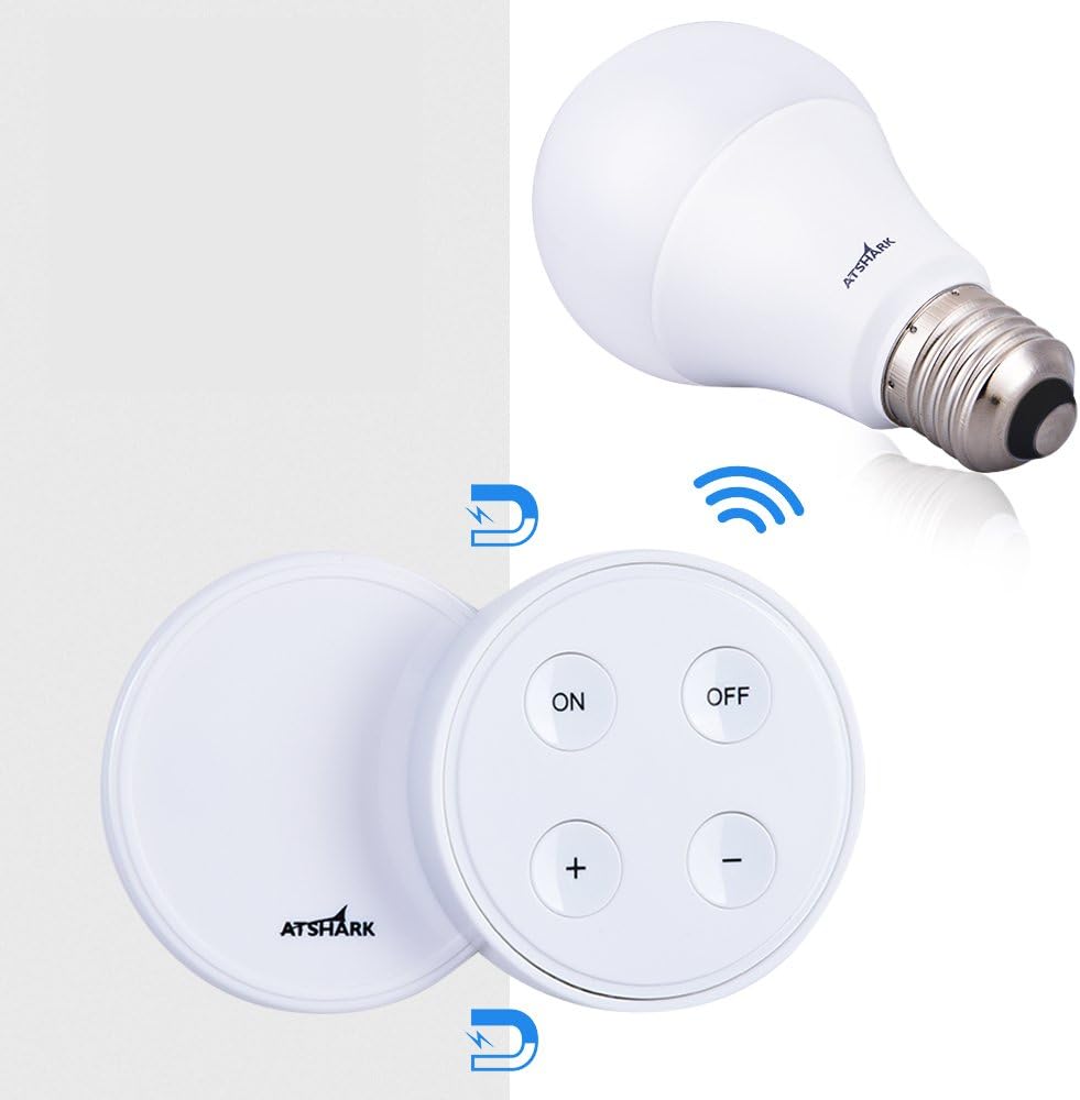 Dimmable LED Light Bulb with Remote Controller and Magnetic Base - Atshark A19 E26 10 W (75 W Equivalent) 900 Lumen Dimmable LED Bulb with 10 Dimming Levels 3 Color Temperature (Warm)
