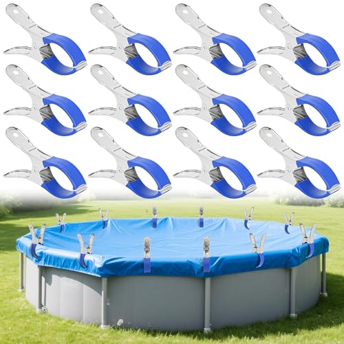 awagas Klammern Metall für Poolabdeckung, 12 Stück Poolklammern für Oberirdische Edelstahl Pools Poolabdeckungs Klemmzwingen mit Starker Spannkraft für Leimen Fotografie Pool Abdeckplane