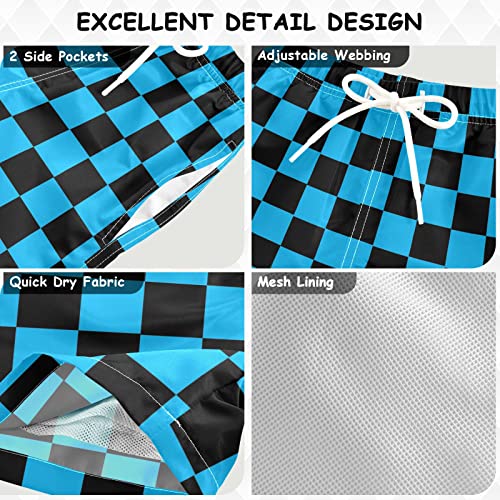 Blue Black Chessboard Boys Swim Trunks Squares Plaid Toddler Beach Board Shorts Baby Summer Bathing Suit L3