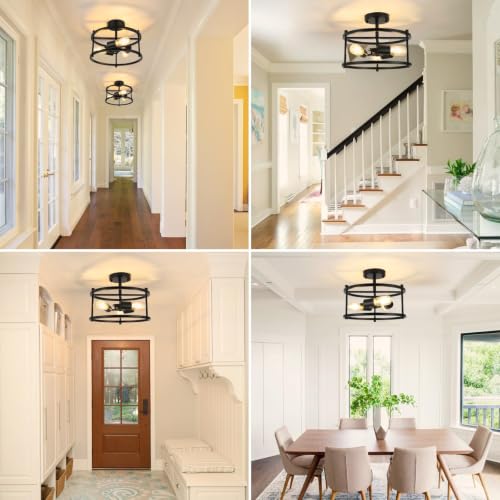 foucasal 3-Light Industrial Semi Flush Mount Ceiling Light Black 12.59" - image 6