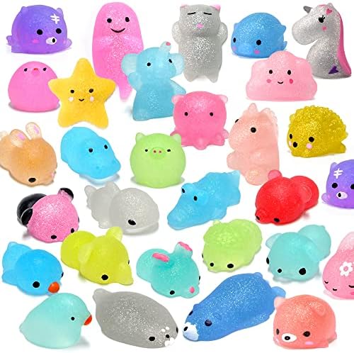 ORWINE Squishies 28pcs Mochi Squishys Toys 2nd Generation Party Favors for Kids Birthday Gift for Girl Boy Glitter Mini Squishy Mochi Animal Squishies Stress Relief Toy Xmas Gift for Kid Adult, Random