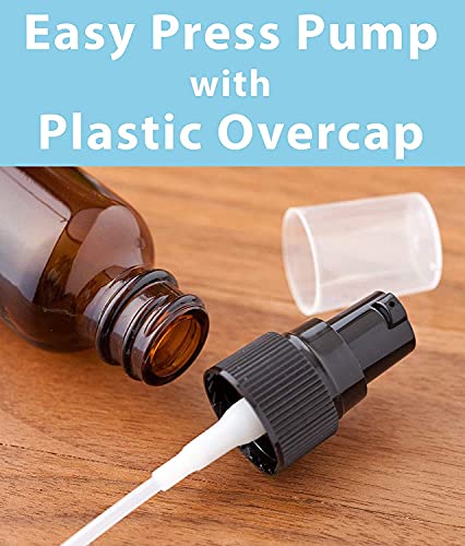 JUVITUS 2 oz / 60 ml Amber Glass Boston Round Bottle with Black Treatment Pump (12 Pack) Refillable Empty Storage Containers3