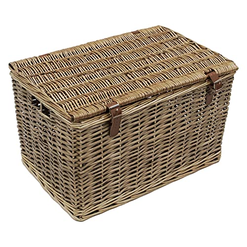 JVL Panier en osier avec sangles en similicuir fait à la main, taille L, marron