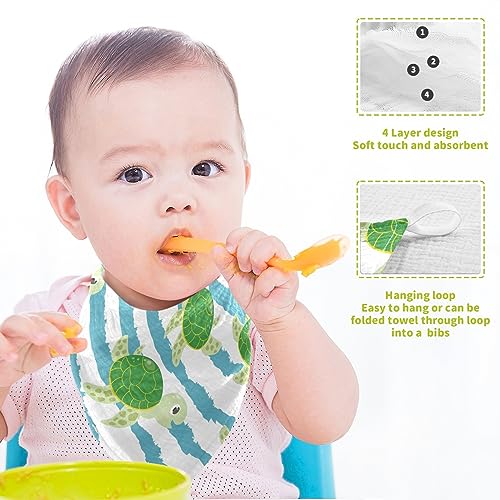Image of vvfelixl Cute Characters Green Turtles Baby Burp Cloths Baby Muslin Washcloths for Boys Girls Cotton Baby Face Towel for Newborn Infants Soft and Absorbent 11.8 X 11.8 in, 5 Pack