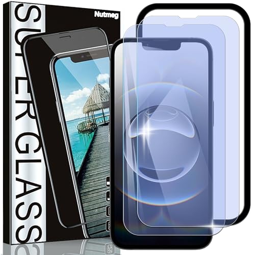 Nutmeg【ガイド枠付き 2枚セット】対応 iPhone 16e ガラスフィルム ブルーライトカット【日本旭硝子素材製】iPhone 14 iPhone 13 Pro iPhone 13 さらさら あいほん16e 保護フィルム 強化ガラス フィルム 目の