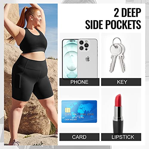 TNNZEET 2 Pack Plus Size Biker Shorts for Women - 8" Black High Waisted Tummy Control Spandex Workout Shorts (XL-4XL)