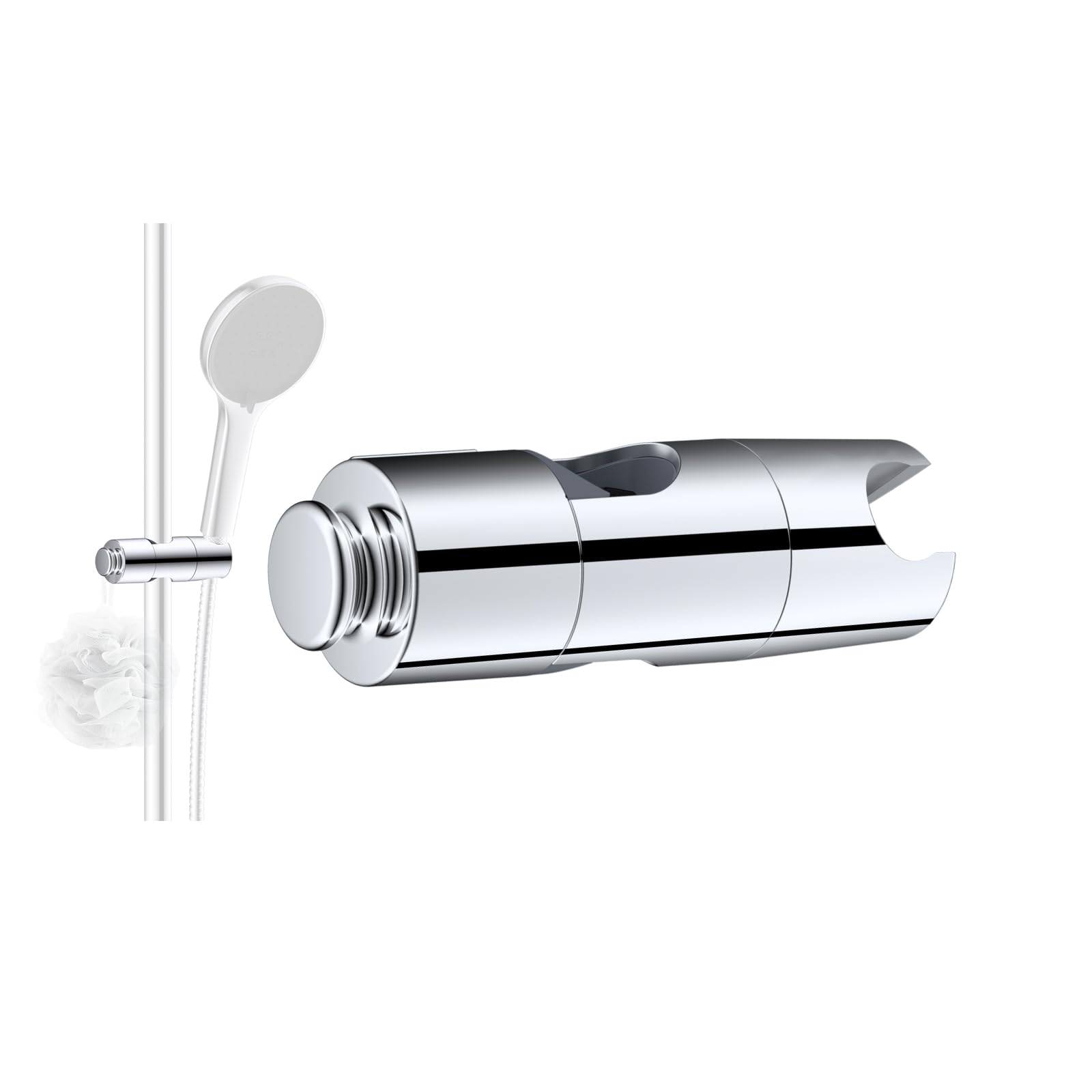 Hibbent Duschkopfhalter Ersatz - Universal einstellbare Handbrause Halter mit 1 Haken, Passt zu Duschköpfen (19–23,5 mm) und Duschschienen (18–25 mm), ABS Dusche Halter, Chrom