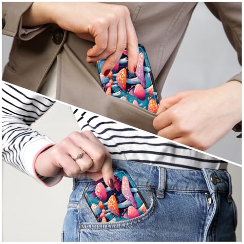 Image of Card Holder Credit Cards Holder for Women RFID wallet women Business Card Holder Wallet Mini Aluminum Card Wallet RFID Blocking Slim Metal Hard Card for Women, Pretty Mushroom