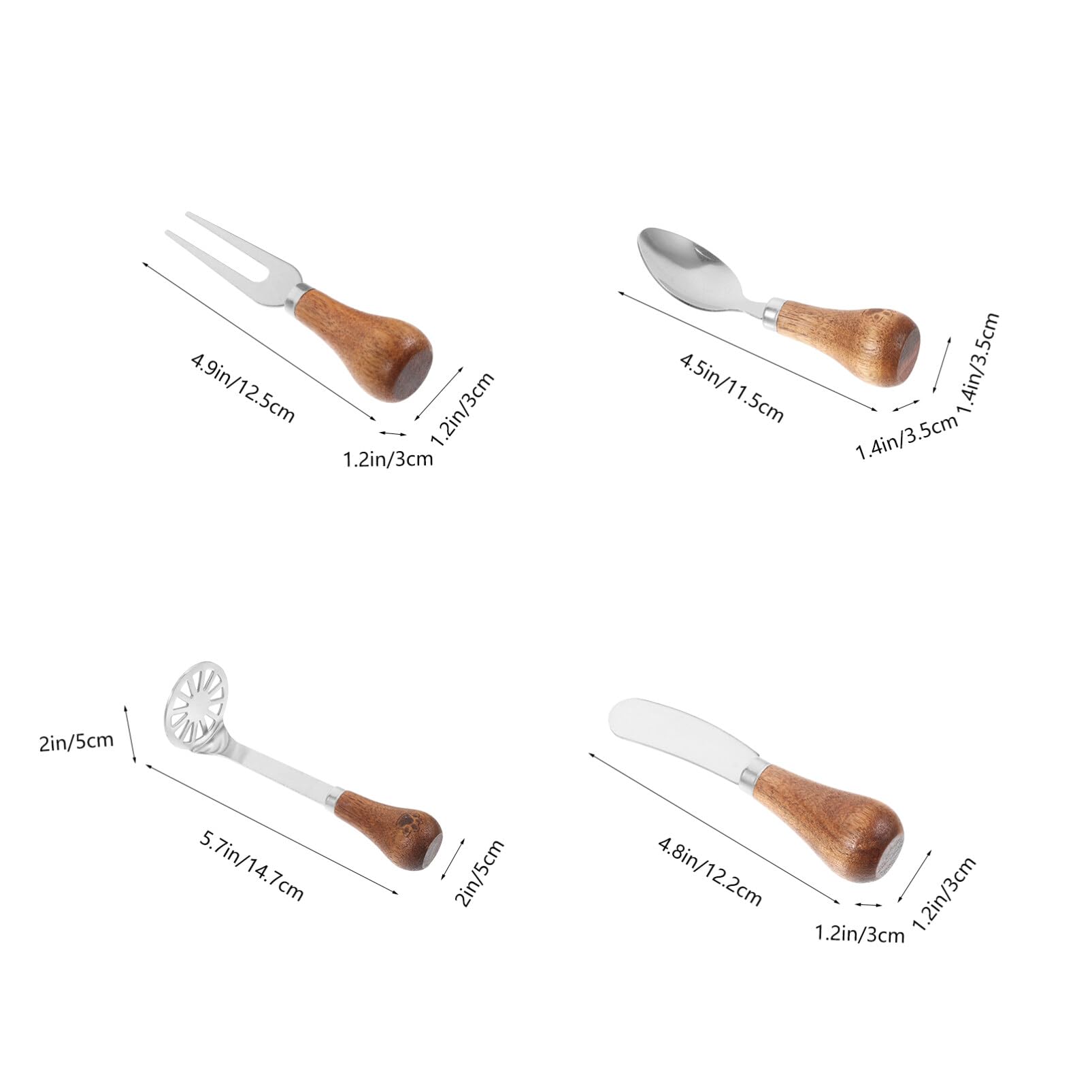 HOLIDYOYO Home Cheese Cutting Kit Cheese Tools Stainless Steel Fork Spoon Wood Handle
