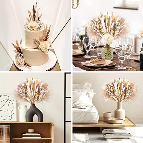 Pampas Grass 120 Pcs/12 Various Boho Wedding Home Table Fall Decor Dried Flowers Arrangements White & Natural Dried Pampas Grass, Reed Grass, Bunny Tails Grass #TOP3
