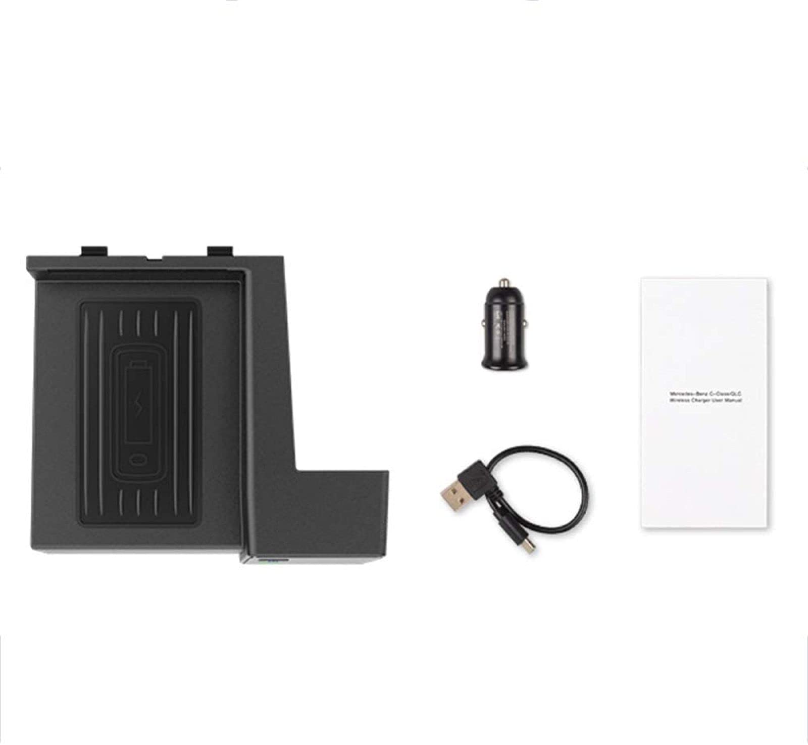 Cargador de Coche inalámbrico para C/Class W205 C180 C200/300 C260 AMG GLC 2015-2020 con Puerto USB QC3.0 Teléfono móvil de 15 W Almohadilla de Carga rápida Panel de Accesorios de Consola para