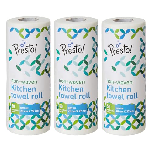 Amazon Brand - Presto! Non-Woven Reusable Kitchen Towel Roll | 50...
