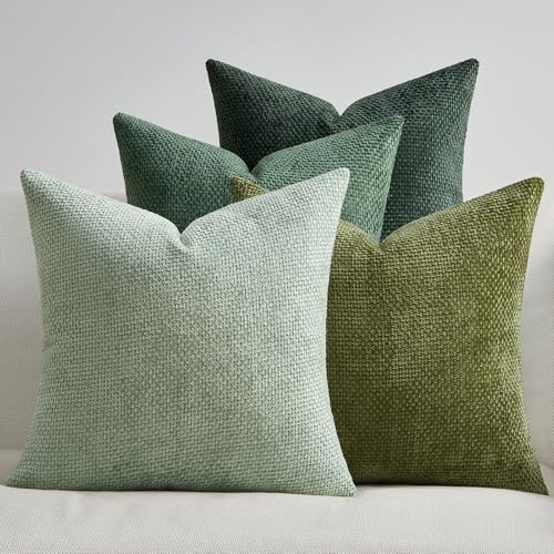 Topfinel Housse de Coussin 40 x 40 Lot de 4 Decoratives Vert Colorees Dégradées Chambre Salon Maison Housse Coussin Carré Chenille Doux pour Canapé Lit Jardin Déco