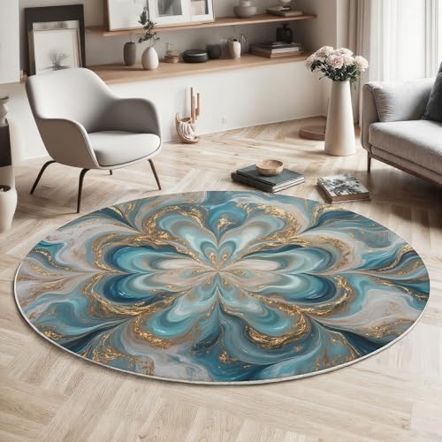 Tapis de salon rond bleu 80cm moelleux extra doux lavable