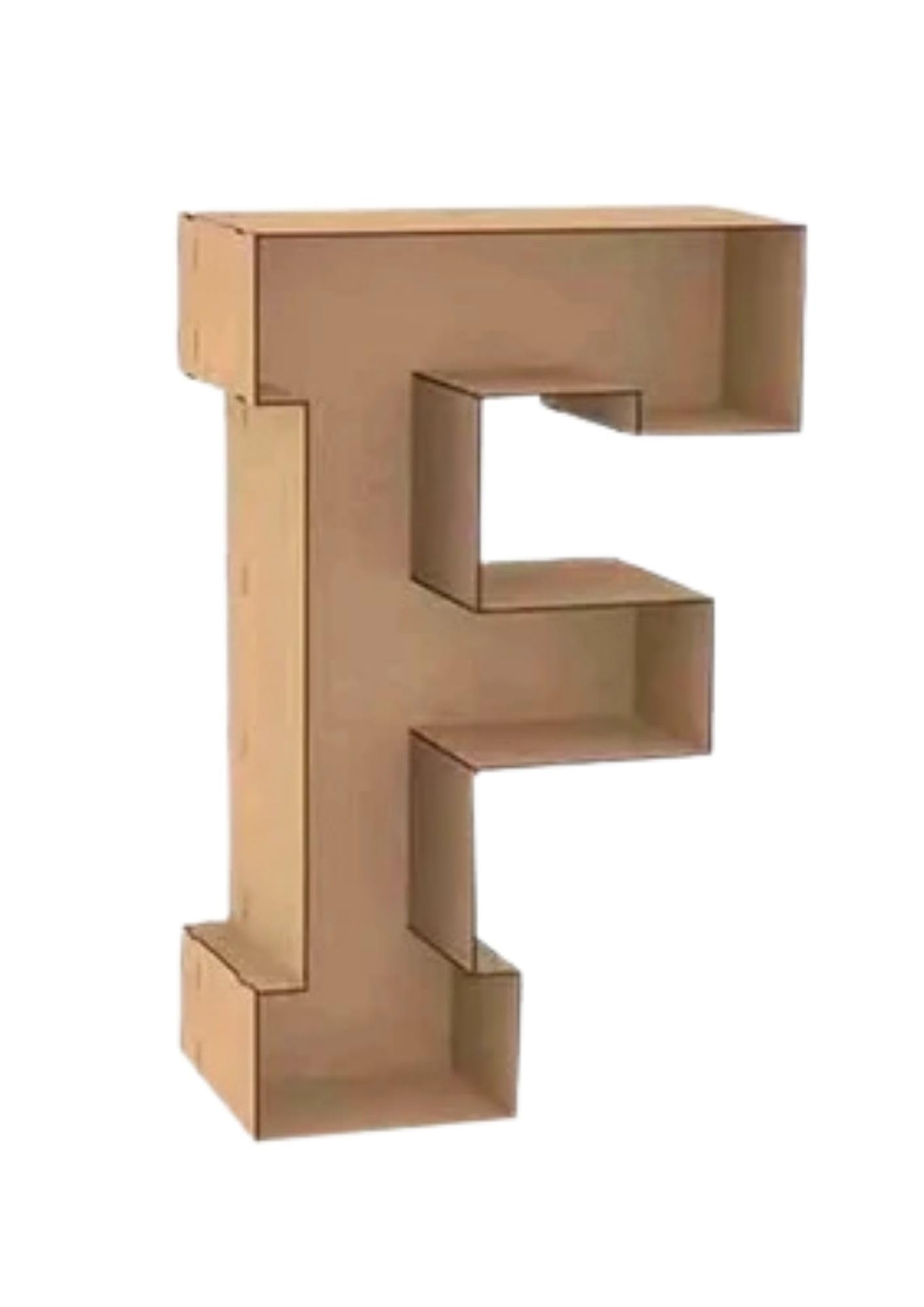 Letra F Decorativa 3D de Madera, 1 Metro de Alto, 6mm de Grosor
