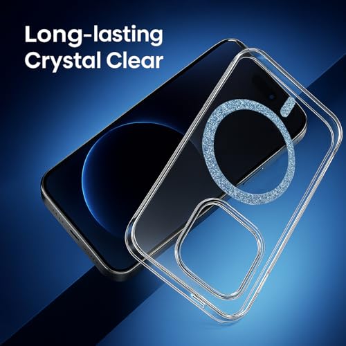 Image of AIBEX Back Cover Case Compatible with iPhone 16 Pro | Glitter Ring Cute Shiny Colorful Bling Case (Compatible with Magsafe) | Transparent PC+TPU Glossy Shiny Cover for Girls & Women - Blue