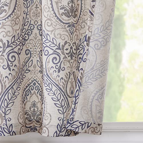 Jinchan Kitchen Curtains Tier Curtains Linen Blend Tiers Medallion Damask Design Flax Textured Retro Bedroom Window 2 Panels 36 Inches Long Blue On Beige #TOP5