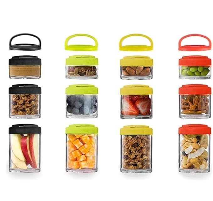 Image of KPS Plastic Portable Stackable Snack Container|4 Layer Stackable Storage Organizer|Nut Box|Protein Powder /Food Storage Container With Lid & Twist Lock|Kitchen Storage Jar (Pack of 1,Multicolor)