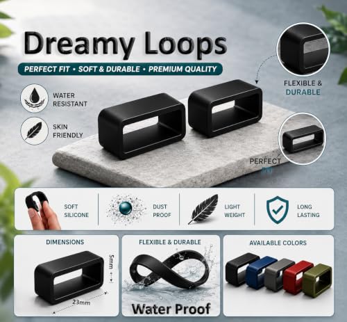Image of Dreamy 16,18, 19, 20, 21, 22mm Rubber Silicone Smart Watch Strap Loops /Keepers Holder Retainer Loop Replacement - Black color Watch Band Loop