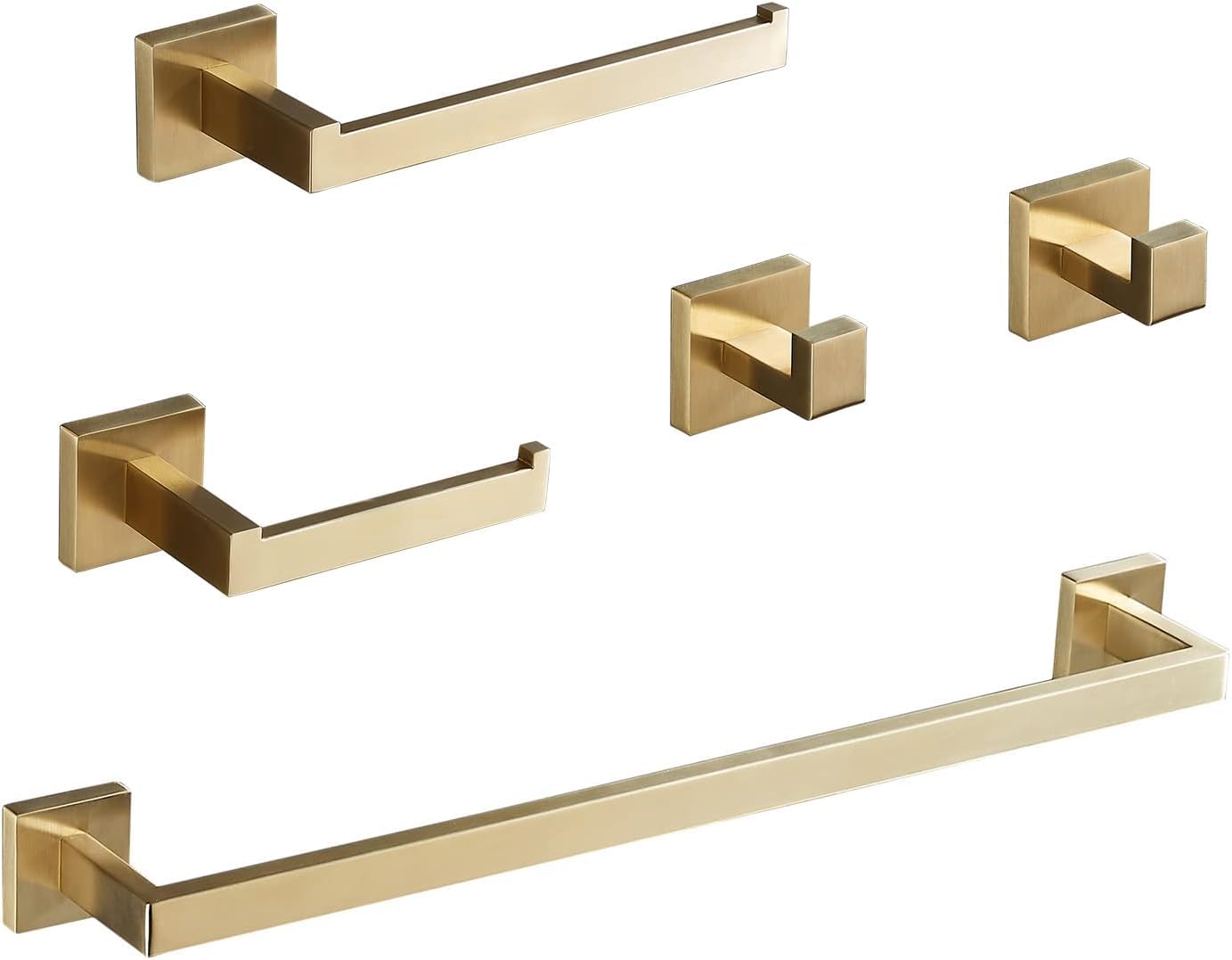 Badezimmer-Hardware-Set, 61 cm, Handtuchstange, 2 Handtuchhaken, Toilettenpapierhalter, Handtuchhalter, Edelstahl, gebürstetes Gold, Badezimmer-Zubehör GTS3190BG