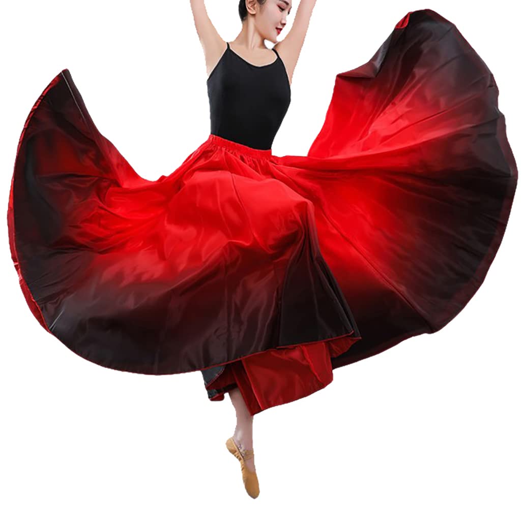 Whitewed Deux Tons Couleur Satin Adulte Flamenco Gypsy Paso Doble Costume De Danse De Ballet Espagnol Jupe Femme