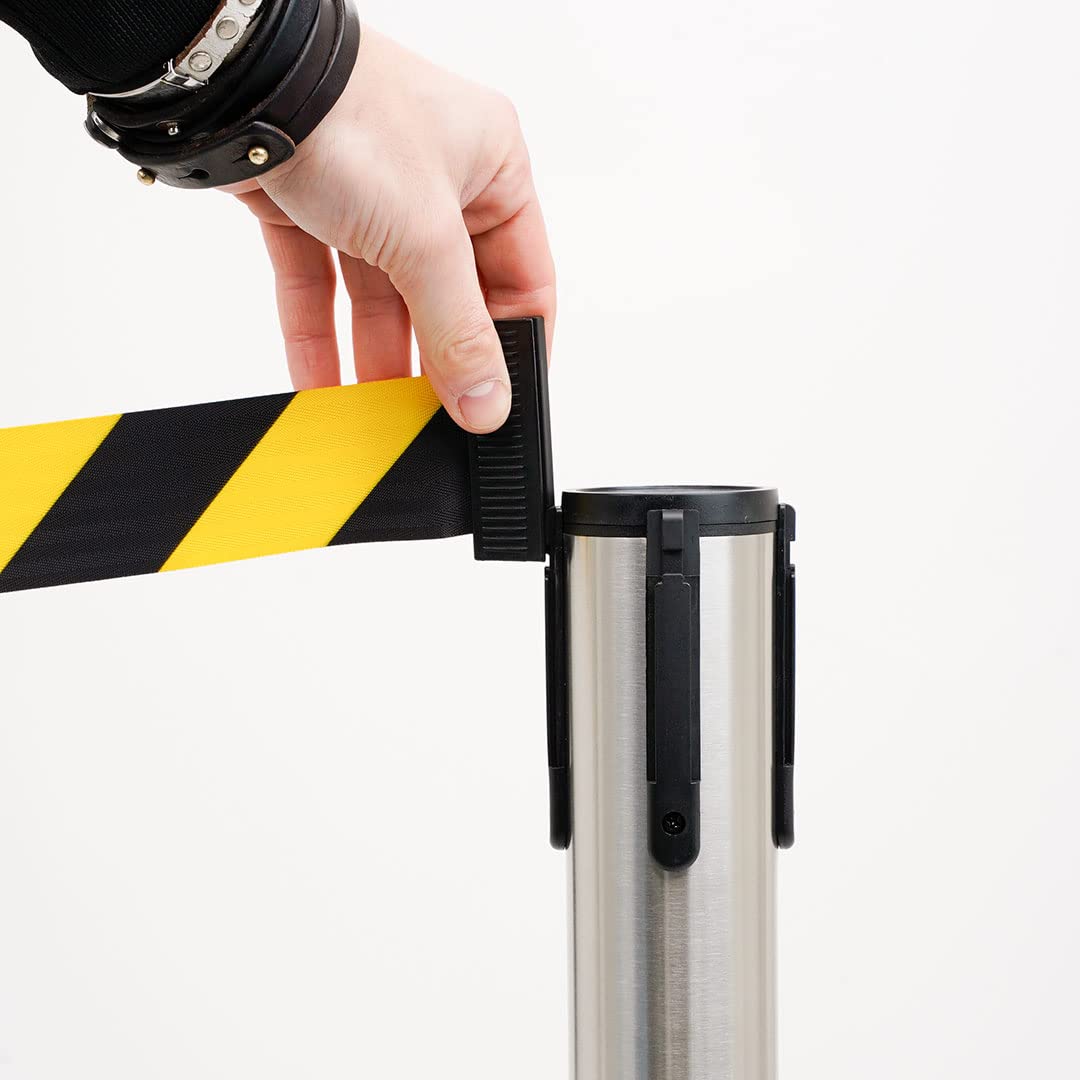 Danieli Store - Postes Separadores en Acero con Cinta de 3mt amarillo y negro- Postes con Base Reforzada y Goma Antideslizante - Poste con Cinta Retráctil y con Sistema de Seguridad (Amarillo y negro)