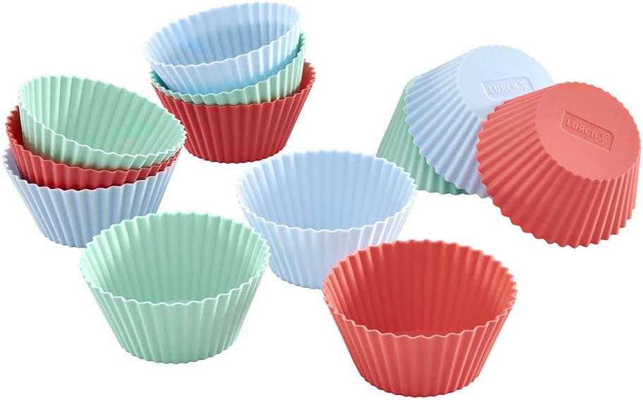 LURCH Germany Flexiform Silicone Muffin Cupcake Cases - Set of 12 - Pink/Green/Blue