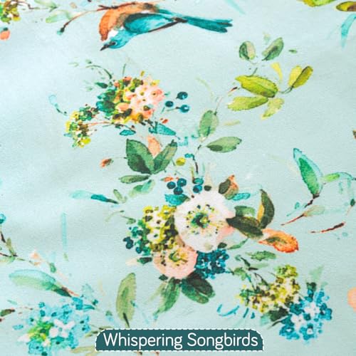 Image of HOKIPO Sofa Cover Mat with Tassel for 1 /2 /3 Seater & L Shape Sofa | DIY Sofa Cover Set | Printed Holland Velvet | 'Whispers of Nature' | 70(W) x 180(L) cm | Mint Birdsong Blossom (IN-1122-D3)