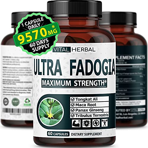 Ultra Fadogia Agrestis 10:1 Extract with Tongkat Ali Capsules - Equivalent to 9570 mg - Maximum Strength with Ginseng Maca Root Tribulus - Boost Energy Muscle Buider (60 Counts)