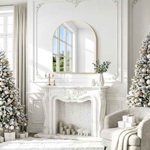 Image of BONEWEI Arched Wall Mirror,36x40 inch Gold Arched Mirror Bathroom,Vanity Mirror for Over Sink Metal Frame,Tempered Glass Arch Mirrors for Bedroom,Entryway,Living Room,Home Decor Shatter-Proof