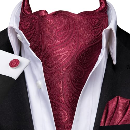 Image of Dubulle Paisley Floral Ascot for Men Self Tie Mens Cravat and Pocket Square Cufflinks Wedding